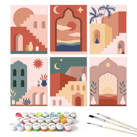 6 Houten Plaat Mini Paintings – Woestijndeuren Set - Schilder Op Nummers