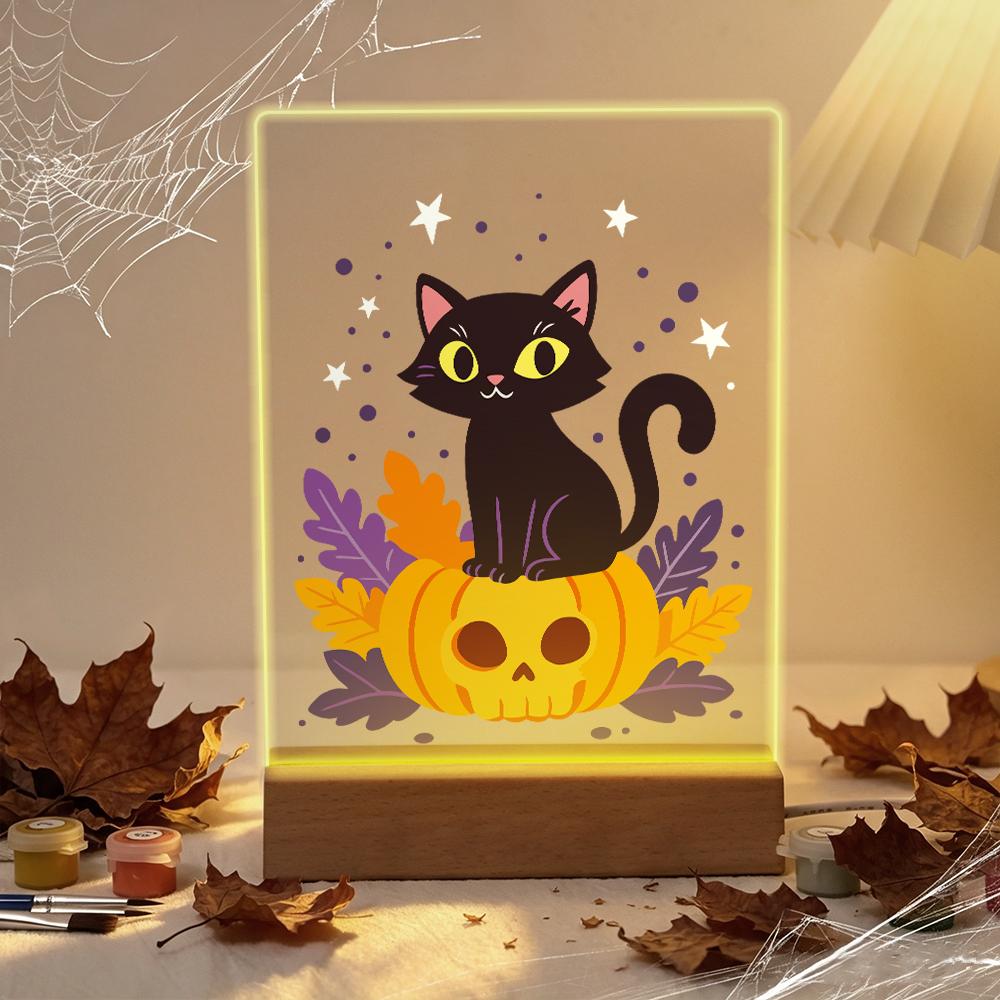 Schilder op Nummer Halloween Lamp - Pompoenkat