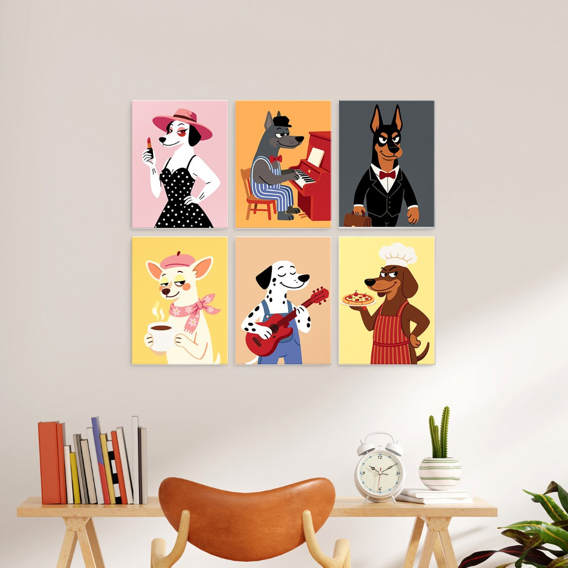 6 Houten Plaat Mini Paintings – Deftige Honden Set