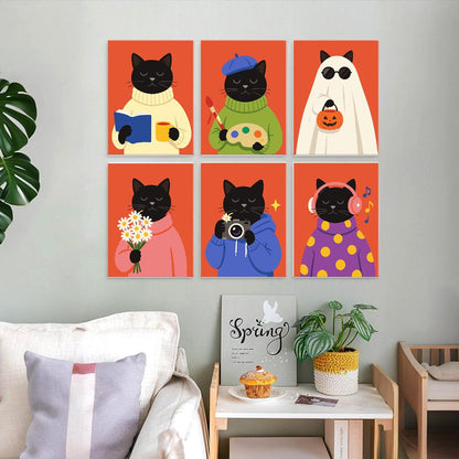 6 Houten Plaat Mini Paintings – Gezellig Kattenseizoen Set