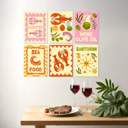 6 Houten Plaat Mini Paintings – Mediterrane Vangst Set