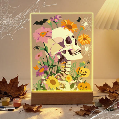 Schilder op Nummer Halloween Lamp - Bloemenschedel