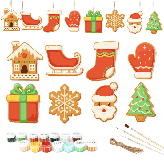 8 XL Schilder op Nummer Kersthangers - Klassieke Kerstkoekjes Set
