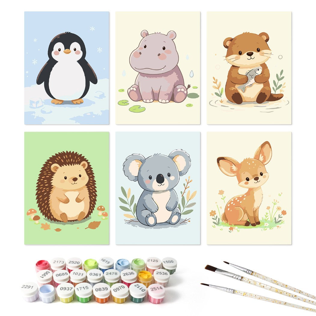 6 Houten Plaat Mini Paintings – Kleine Dierenvriendjes Set - Schilder Op Nummers