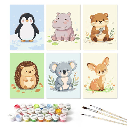 6 Houten Plaat Mini Paintings – Kleine Dierenvriendjes Set - Schilder Op Nummers