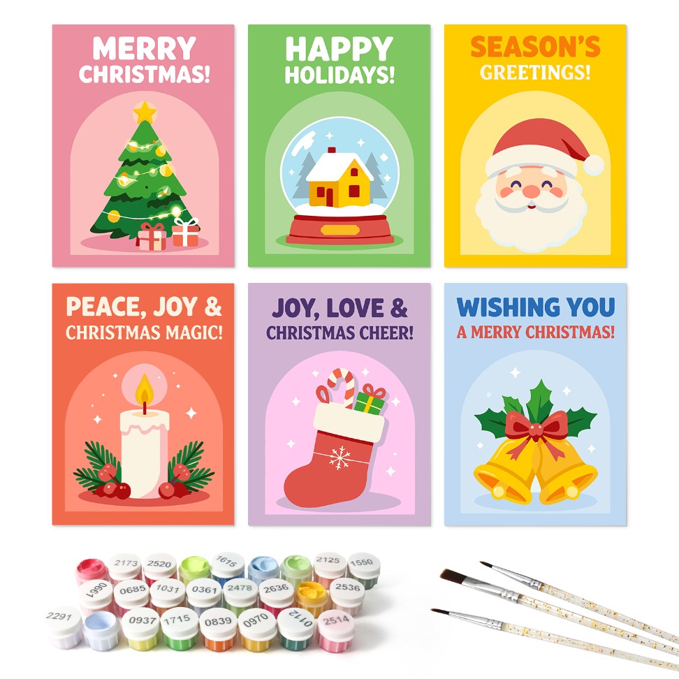 6 Houten Plaat Mini Paintings – Kerstwensen Set - Schilder Op Nummers