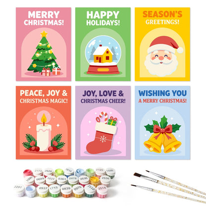 6 Houten Plaat Mini Paintings – Kerstwensen Set - Schilder Op Nummers