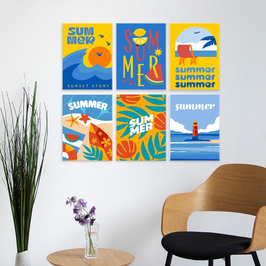 6 Houten Plaat Mini Paintings – Zomerse Zonsondergang Set