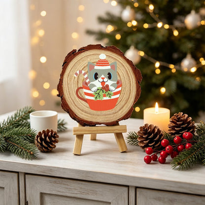 Schilder op Nummer Boomschijf - Kat in kerstkopje