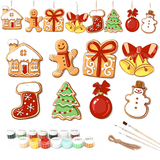 8 XL Schilder op Nummer Kersthangers - Vrolijke Kerstkoekjes Set