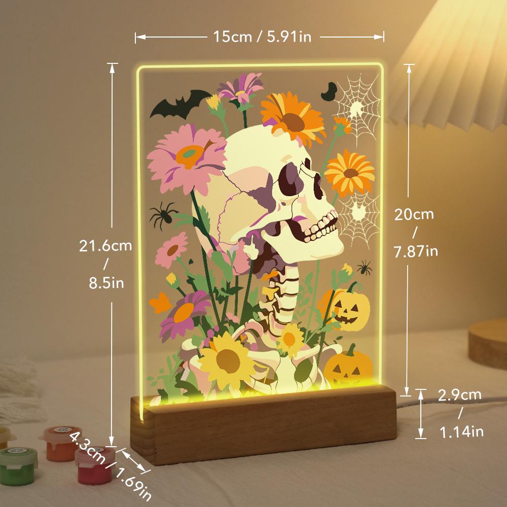 Schilder op Nummer Halloween Lamp - Bloemenschedel
