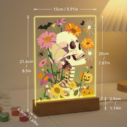 Schilder op Nummer Halloween Lamp - Bloemenschedel