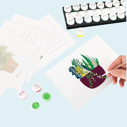 5 Schilderen op Nummer Ansichtkaarten - kamerplanten set