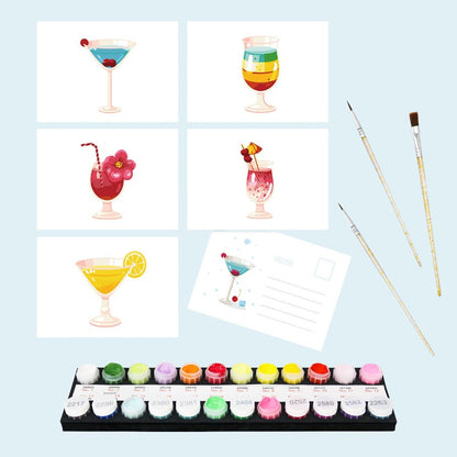 5 Schilderen op Nummer Ansichtkaarten - Cocktail set