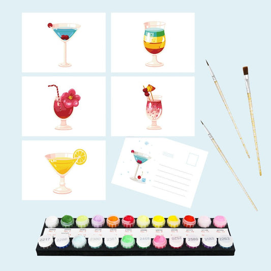 5 Schilderen op Nummer Ansichtkaarten - Cocktail set