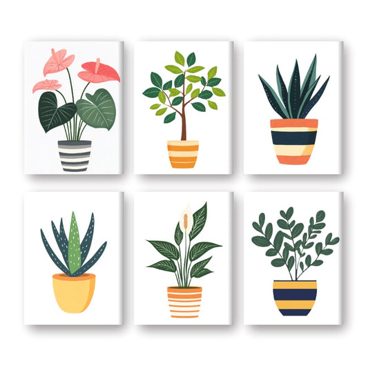 Schilder Op Nummers - 6 Mini Paintings | Botanische planten set