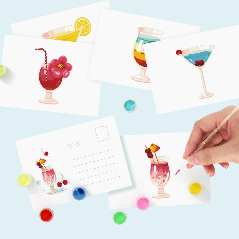 5 Schilderen op Nummer Ansichtkaarten - Cocktail set