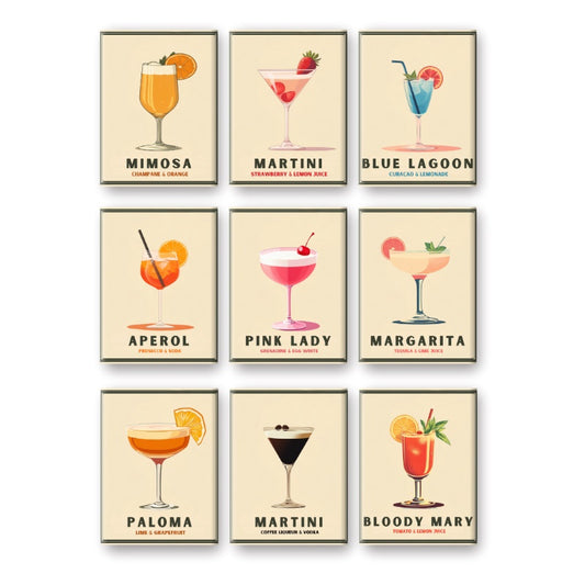 Schilder Op Nummers - 9 Mini Paintings | Pastel Cocktail Poster set