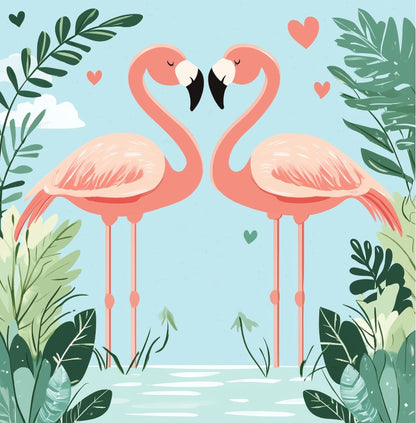 Schilder Op Nummers - Mini Schilderen op Nummer met Frame - Verliefde flamingo's