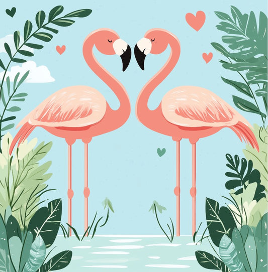 Schilder Op Nummers - Mini Schilderen op Nummer met Frame - Verliefde flamingo's