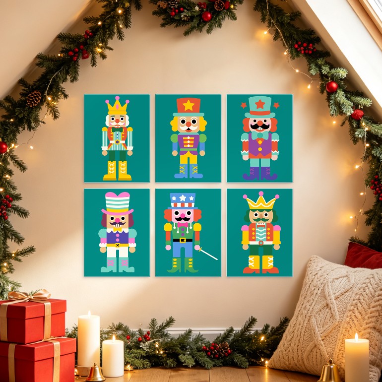 6 Houten Plaat Mini Paintings – Notenkraker Set