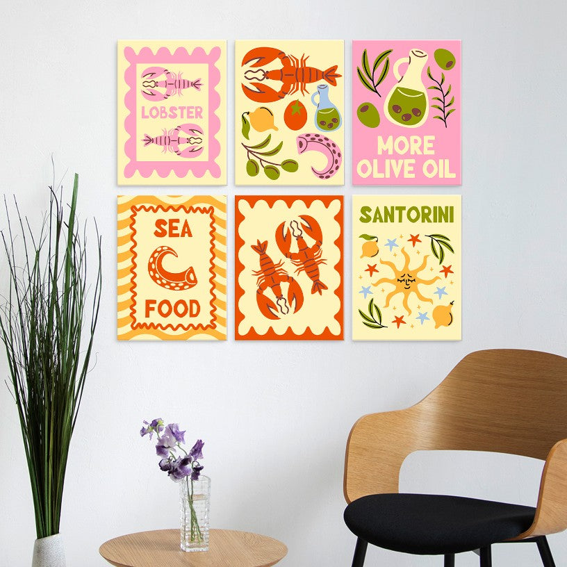 6 Houten Plaat Mini Paintings – Mediterrane Vangst Set
