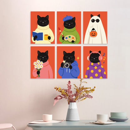 6 Houten Plaat Mini Paintings – Gezellig Kattenseizoen Set
