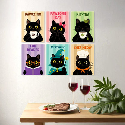 6 Houten Plaat Mini Paintings – Koffie & Snorharen Set
