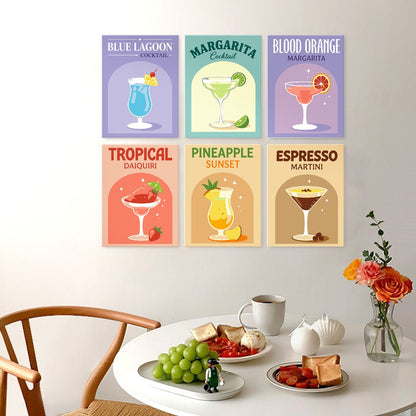 6 Houten Plaat Mini Paintings – Kleurrijke Cocktails Set