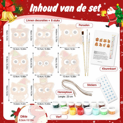 8 XL Schilder op Nummer Kersthangers - Feestelijke Kerstuilen Set
