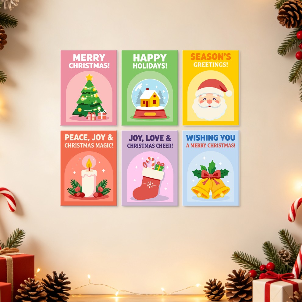 6 Houten Plaat Mini Paintings – Kerstwensen Set