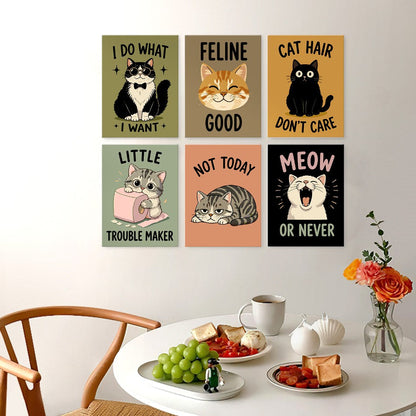 6 Houten Plaat Mini Paintings – Ondeugende Katten Set