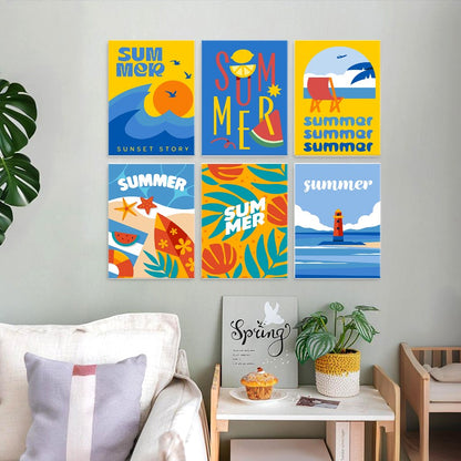 6 Houten Plaat Mini Paintings – Zomerse Zonsondergang Set