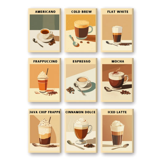 Schilder Op Nummers - 9 Mini Paintings | Koffie Poster set
