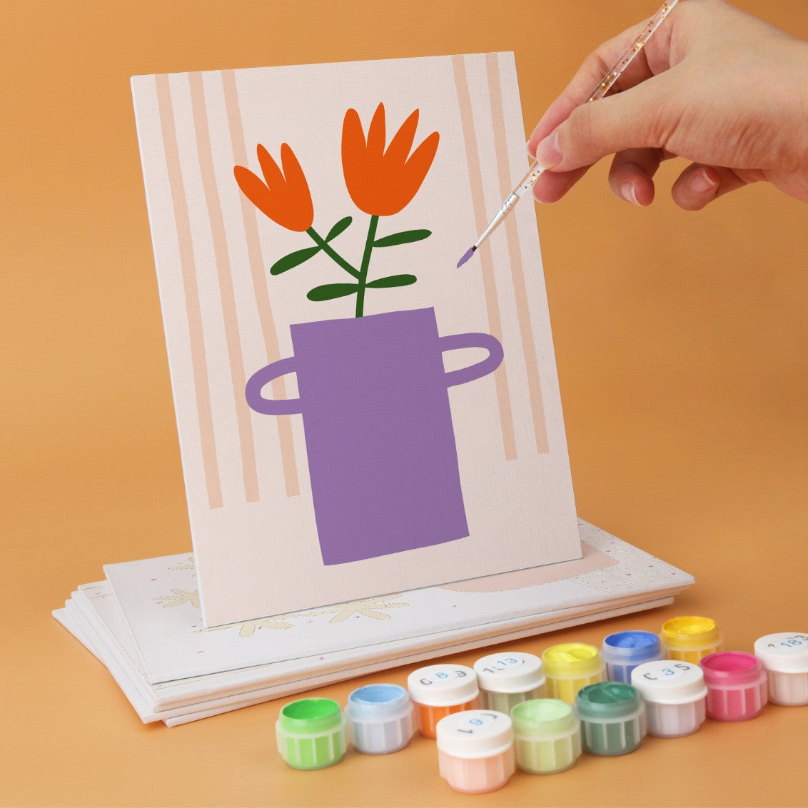 6 Houten Plaat Mini Paintings – Vaas vol Bloemen Set