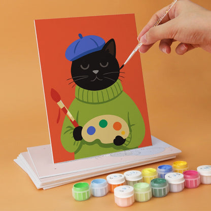 6 Houten Plaat Mini Paintings – Gezellig Kattenseizoen Set