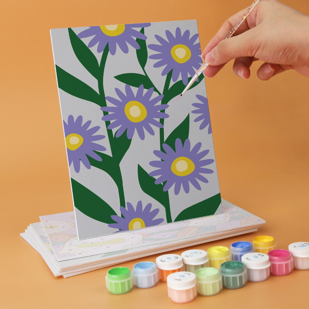 6 Houten Plaat Mini Paintings – Krachtige Bloemen Set
