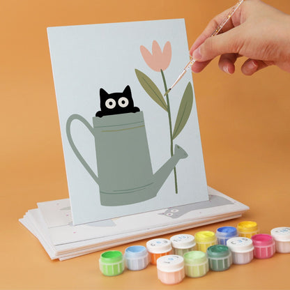 6 Houten Plaat Mini Paintings – Katten tussen Planten Set