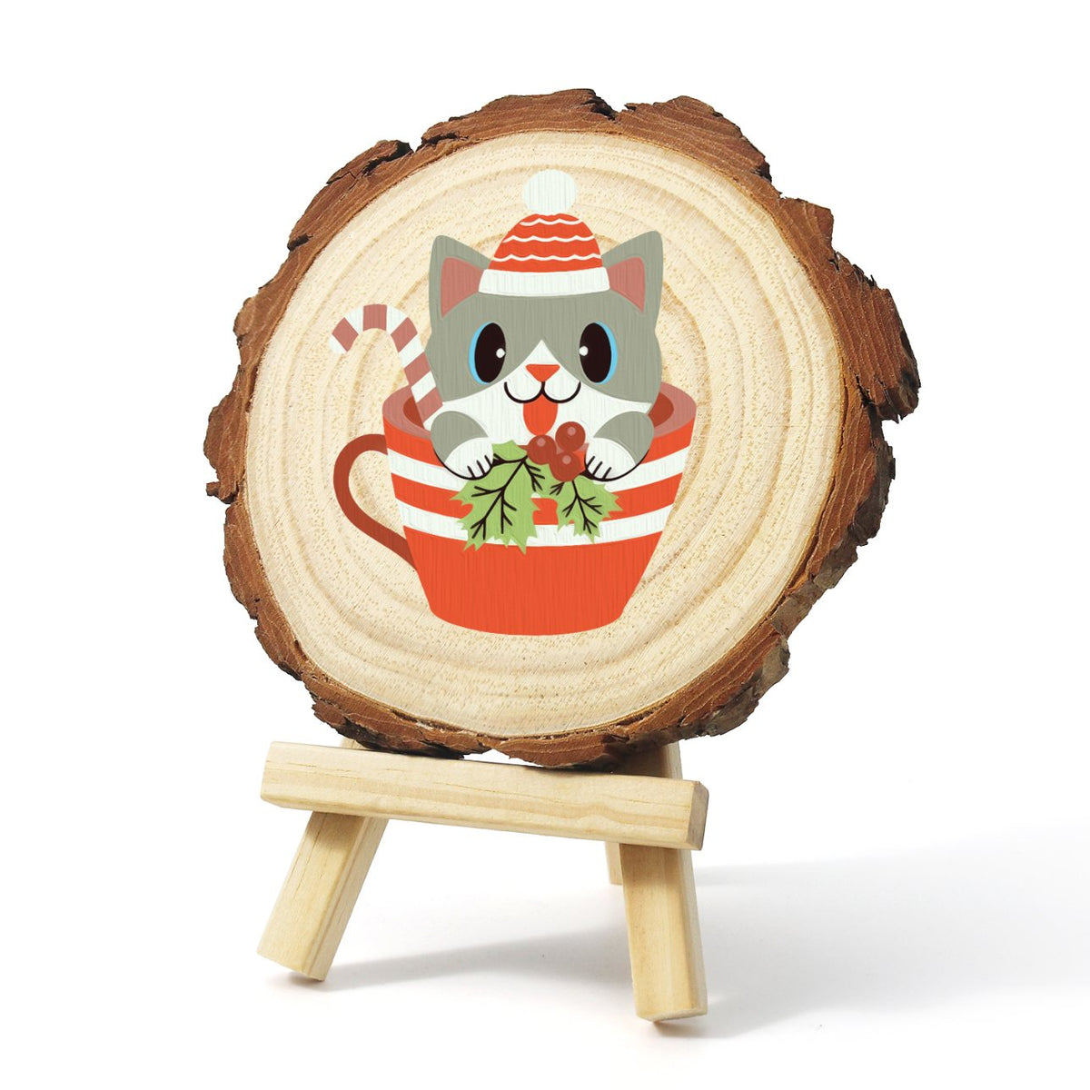 Schilder op Nummer Boomschijf - Kat in kerstkopje