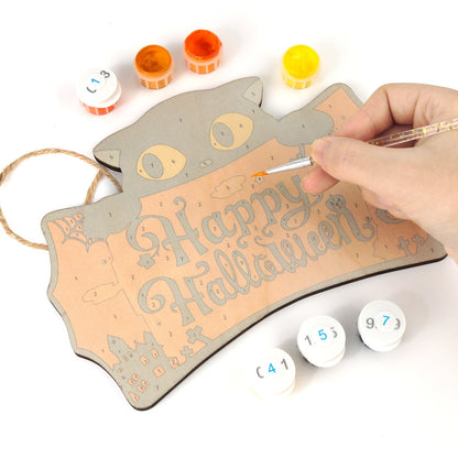 Halloween Kat – Schilder op Nummer Houten Hanger