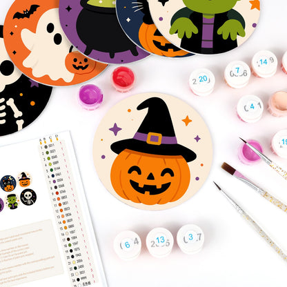 Schilder op Nummer Onderzetters – Schattig Halloween Set