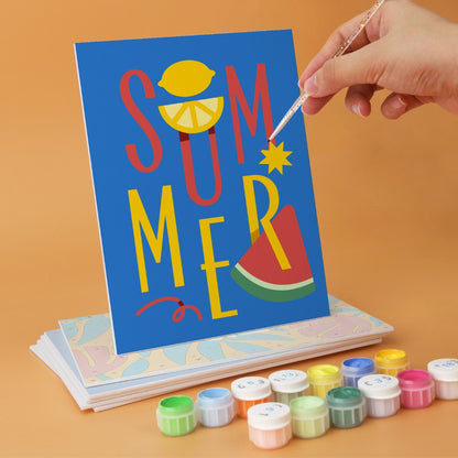 6 Houten Plaat Mini Paintings – Zomerse Zonsondergang Set