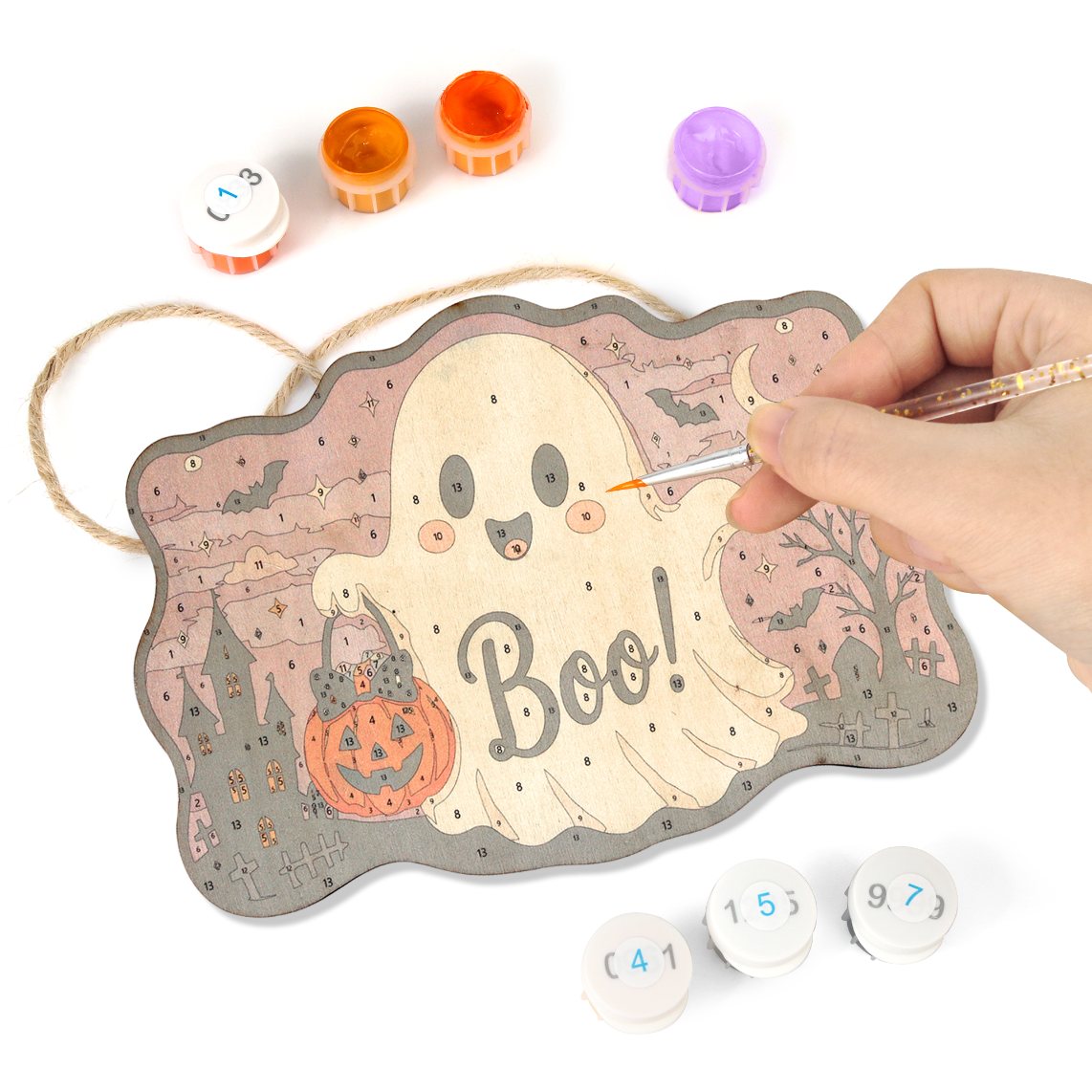 Halloween Spook – Schilder op Nummer Houten Hanger