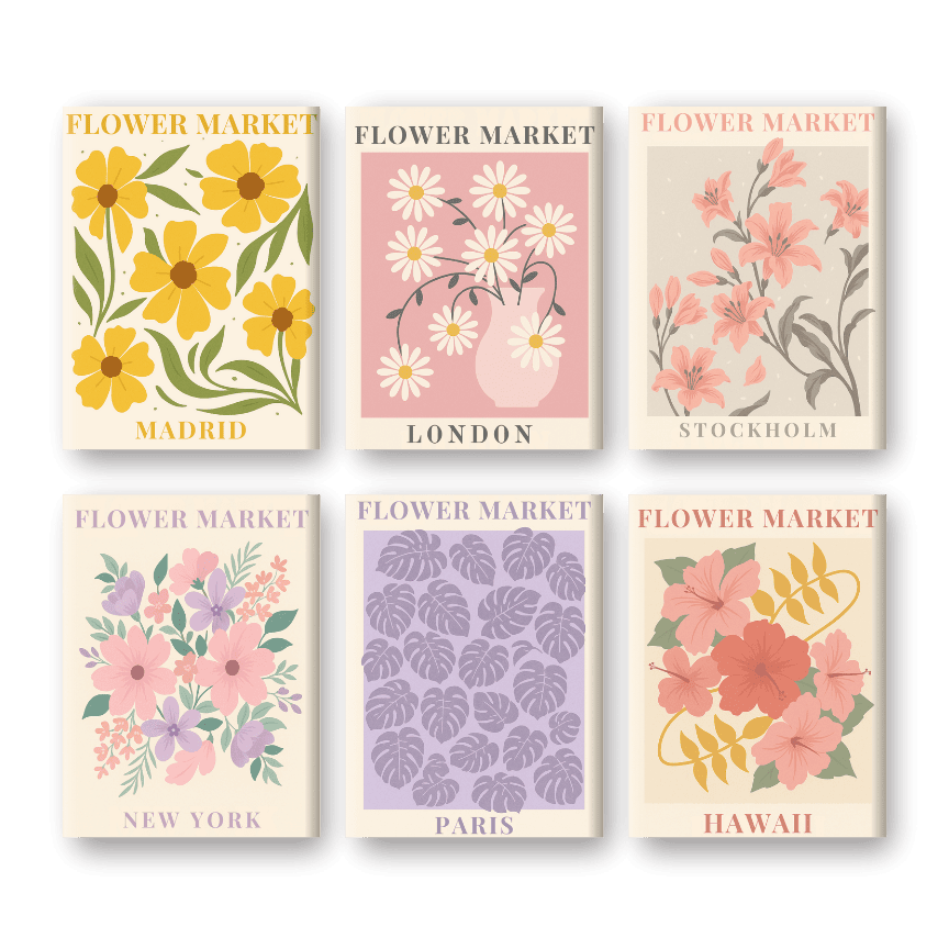 Schilder Op Nummers - 6 Mini Paintings | Prachtige bloemenmarkt set