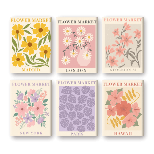 Schilder Op Nummers - 6 Mini Paintings | Prachtige bloemenmarkt set