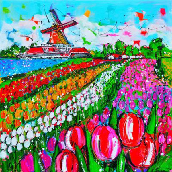 Schilder Op Nummers - Vrolijk Schilderij - Tulpenveld