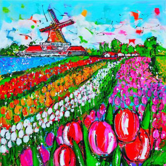 Schilder Op Nummers - Vrolijk Schilderij - Tulpenveld