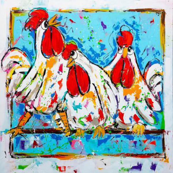 Schilder Op Nummers - Vrolijk Schilderij - Drie Kippen