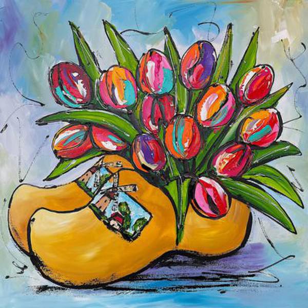 Vrolijk Schilderij   Tulpen In Klompen