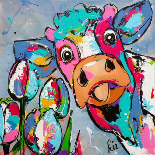 Schilder Op Nummers - Vrolijk Schilderij - Koe Met Tong